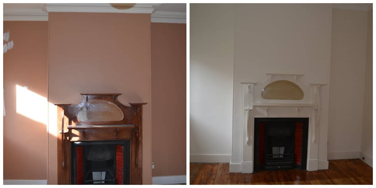 Faux Fireplace Painted White Before And After Orig 